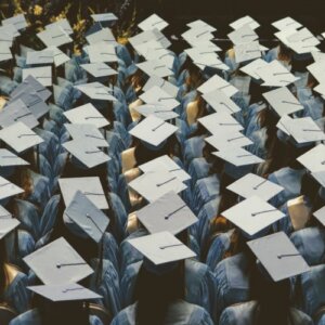 Students in graduation hats